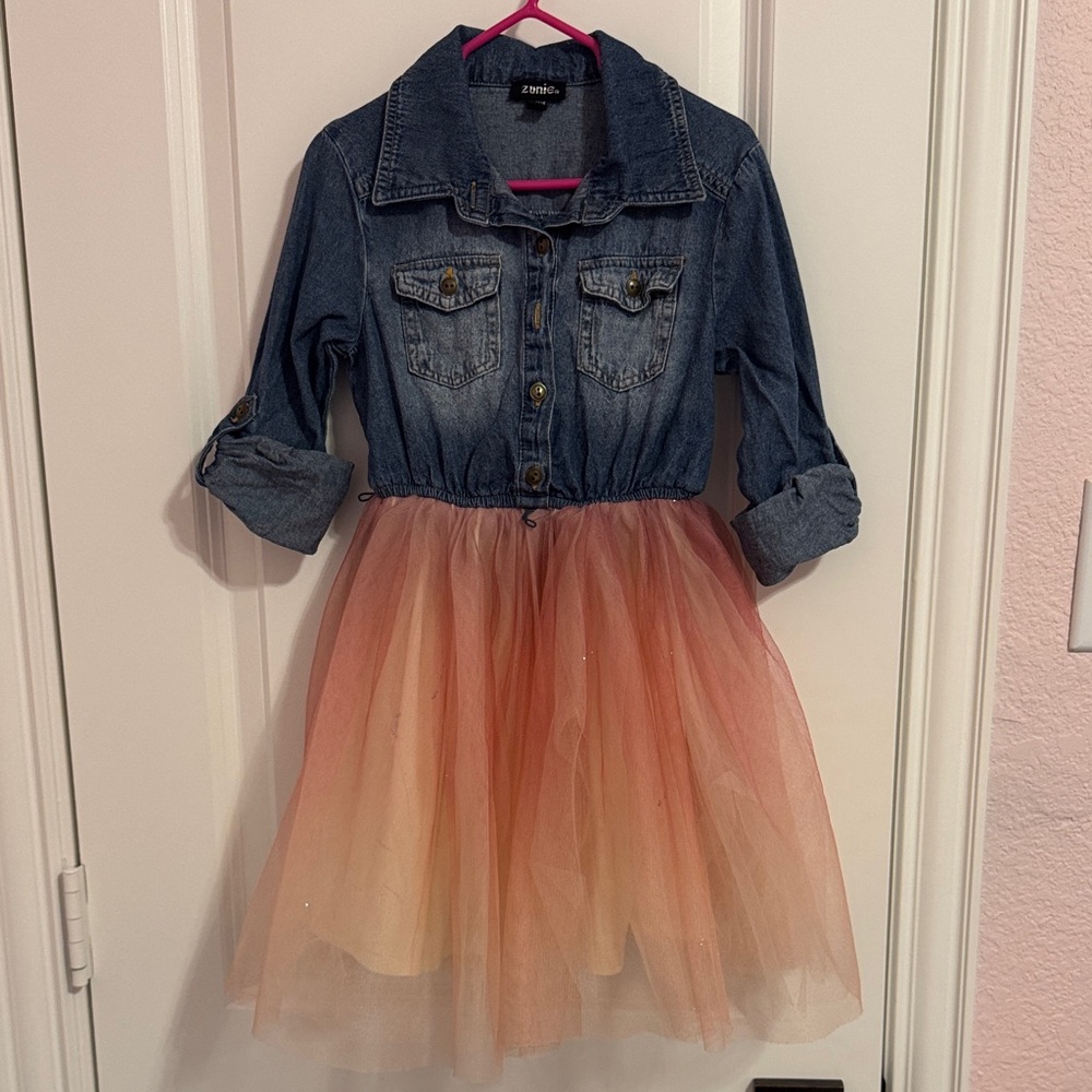 Zunie Denim and Pink Ombre Tulle Dress